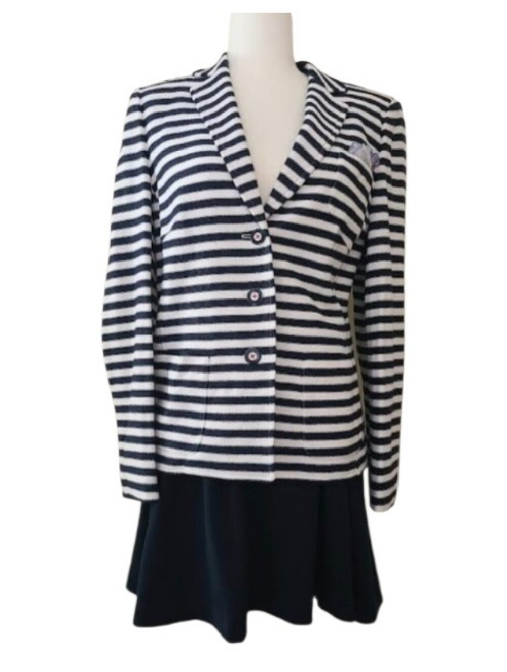 Basler Navy and White Striped Blazer 42 & Old Navy Navy Skirt Medium